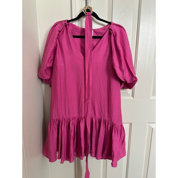Acler Sloane Puff Sleeve Linen Blend Mini Dress Fuchsia Pink Size US 6 / AU 10 - Picture 3 of 9